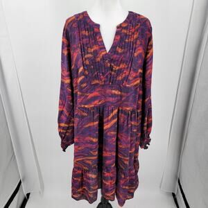 Terra & Sky Dress Womens 2X Abstract Print Pleated Tiered NEW